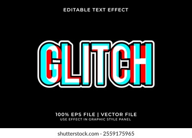 3D Editable Glitch Vector Text Effect. Red and Blue gradient text effect