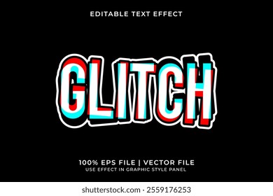 3D Editable Glitch Vector Text Effect. Red and Blue gradient text effect