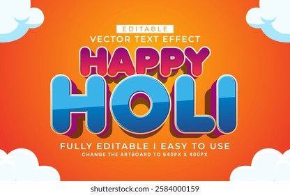 3d editable happy holi festival text effect typography style template