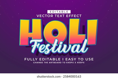 3d editable happy holi festival text effect typography style template