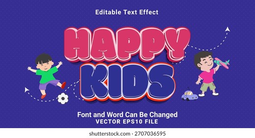3d editierbare glückliche Kinder Text-Effekt-Vorlagen.Typografie-Logo