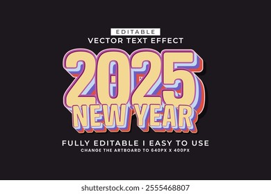 3d editable happy new year 2025 text effect typography style template