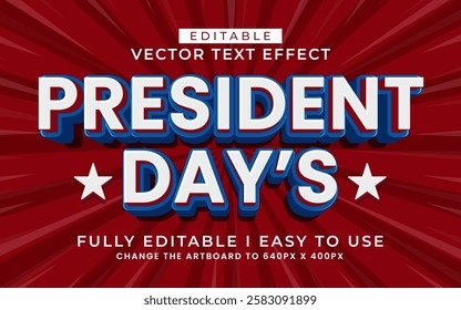 3d editable happy president's day text effect typography style template