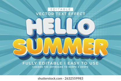 3d editable hello summer text effect typography style template
