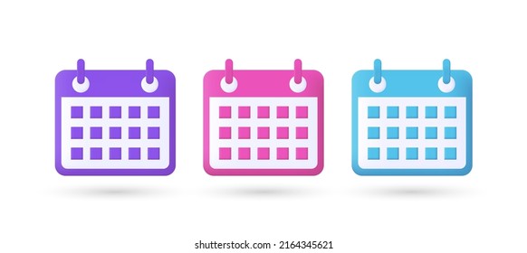 3d calendario de ilustración editable, horario, fecha en estilo de dibujo animado aislado en fondo blanco.