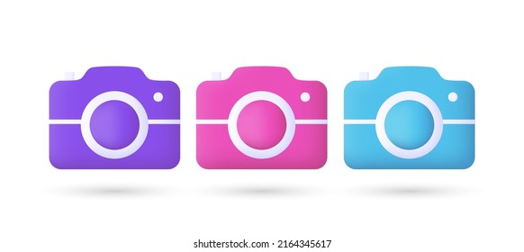 3d editable illustration camera icon  purple, pink and blue, 3d, vector, suitable for web illustrations, hero pages, landing pages. photo icon 3d in cartoon style isolated on white background.