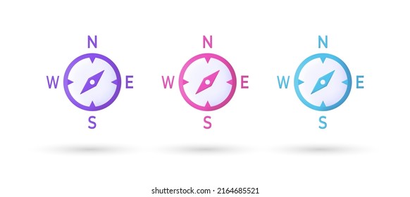 3d editable illustration compass icon navigation sheep  purple, pink and blue, 3d, vector, suitable for web illustrations, hero pages, landing pages.