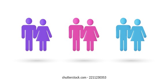 3d editable illustration couple icon purple, pink and blue, 3d, vector, suitable for web illustrations, hero pages, landing pages. Man woman icon.