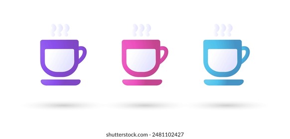 3d editable illustration cup of hot coffee icon vector purple, pink and blue, 3d, vector, suitable for web illustrations, hero pages, landing pages. coffee icon symbol.