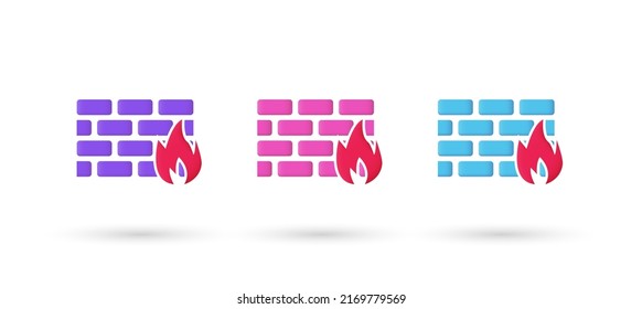 3d editable illustration fire wall icon purple, pink and blue, 3d, vector, suitable for web illustrations, hero pages, landing pages. wall icon 3d.