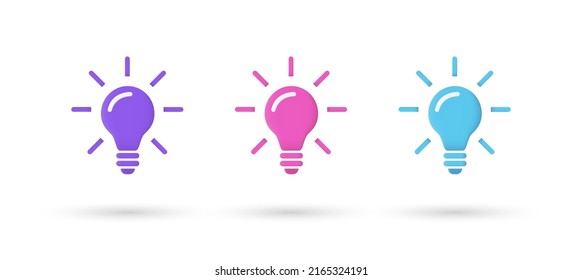 3d editable illustration light bulb icon purple, pink and blue, 3d, vector, suitable for web illustrations, hero pages, landing pages.