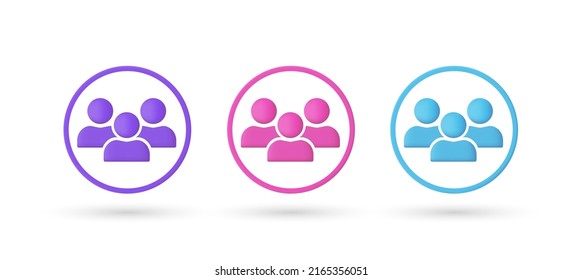 3d editable illustration people icon purple, pink and blue, 3d, vector, suitable for web illustrations, hero pages, landing pages. group of people. 3d talking people vector icon