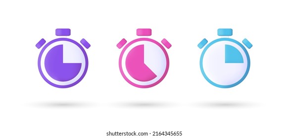 3d editable illustration stopwatch icon vector purple, pink and blue, 3d, vector, suitable for web illustrations, hero pages, landing pages.