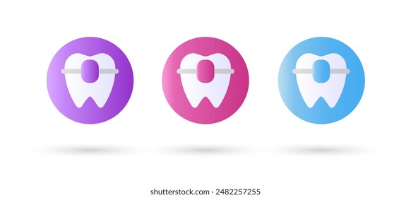 3d editable illustration tooth with braces icon vector purple, pink and blue, 3d, vector, suitable for web illustrations, hero pages, landing pages. dentistry banner concept.