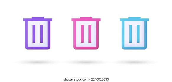 3d editable illustration trash delete icon purple, pink and blue, 3d, vector, suitable for web illustrations, hero pages, landing pages.