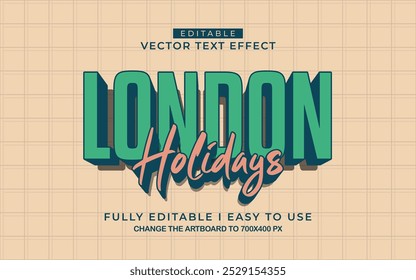 Efecto de texto de vacaciones de Londres editable en 3D, Plantilla de efecto de texto de estilo de moda