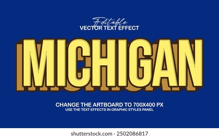 3d editable michigan text effect, trendy style text effect template