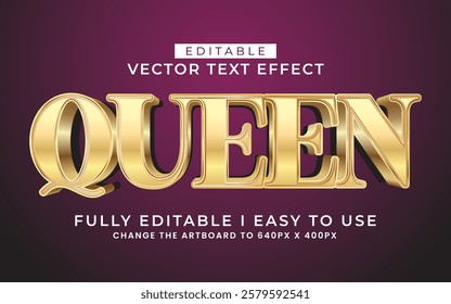3d editable queen gold text effect typography style template