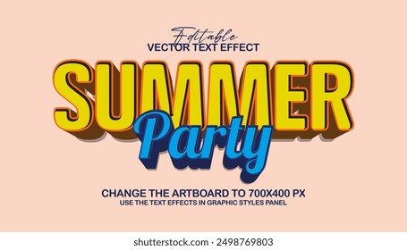 3d editable summer party text effect, trendy style text effect graphic style template