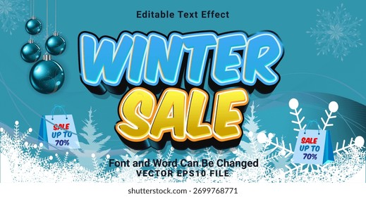 Efecto de texto de estilo de dibujos animados de invierno de verano editable en 3D