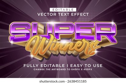 3d editable super winner text effect typography style template