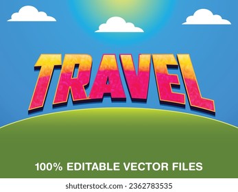 3D Editable text effect travel template style premium vector