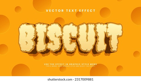 3D editable vector text effect, with biscuit snack theme.