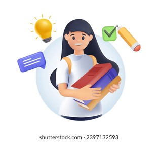 3D educational and Self-Development Concept Illustrations. Different people inolved in education process. Concept for trainings, seminars, back to school, online courses 3D