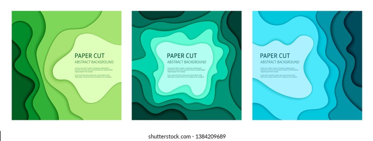 3d effect abstract background. Colorful cut out paper, set of 3 vector design templates.