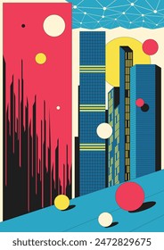 3D Effect Abstract Poster, Architectural Abstraction, Modern City, Skyscrapers, Geometric Shapes, Shadows, Surfaces