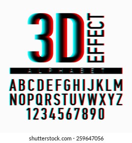 3D effect alphabet and numbers. Vector.