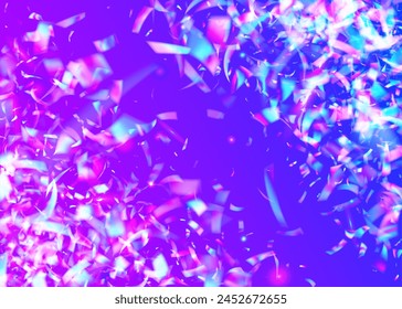 3d Effect. Birthday Ribbon. Unicorn Banner. Anniversary Glitter. Falling Paper. Happy Texture. Light Holographic Explosion. Blue Laser Background. Pink 3d Effect