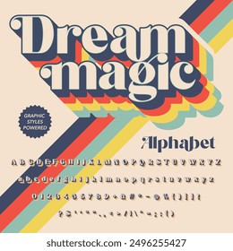 3d effect Color Version Dream Magic Retro Vintage Display bold Font alphabet