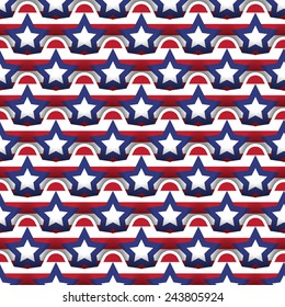 3d effect layered Stars and Stripes seamless background tile. For use in your 4th of July Independence Day designs. This file is Vector EPS10 and uses blends, clipping and opacity masks. 