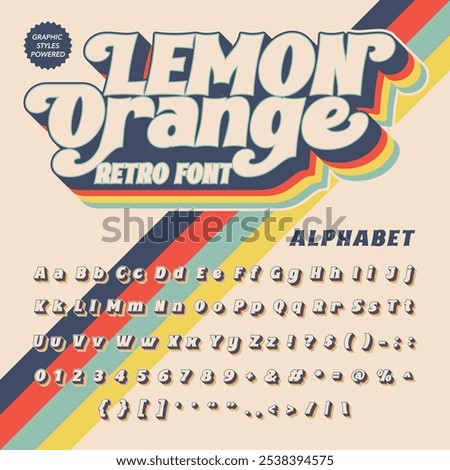 3D Effect Lemon Orange serif Groove Retro Vintage Display Bold Font alphabet