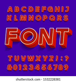 3d effect oblique letters and numbers with shadows. Stock vector alphabet typescript for your typography design.
