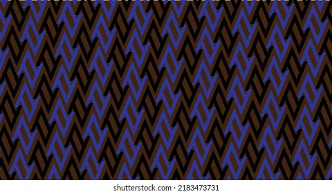 3D-Effekt auf Blau und Braun. Geometrisches Vektormuster auf Basis des Dreiecks reflektiert auf und ab. Geeignet für Textilien oder Gewebe.