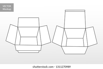 3D effect open boxes. Lined white top view boxes isolated on white . Clean design. vector illustration