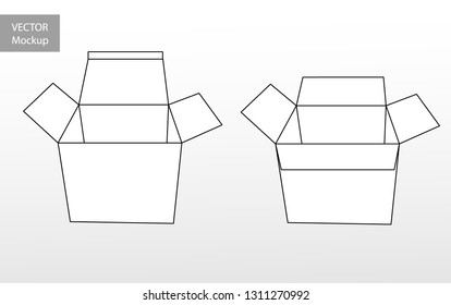 3D effect open boxes. Lined white top view boxes isolated on white . Clean design. vector illustration