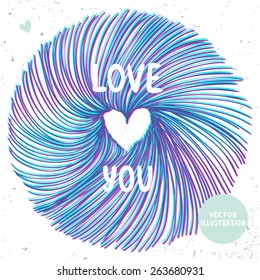 3d effect stylish circle of lines with heart inside. Vector illustration