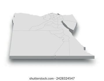 3d Egipto mapa blanco con regiones aisladas sobre fondo blanco