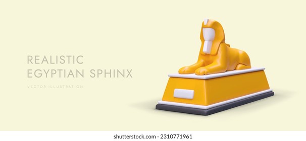 3D Egyptian architecture, Sphinx of Giza. Realistic illustration on yellow background. Horizontal poster with colored figure and place for slogan. Excursions to historical places