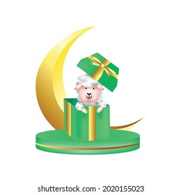 3d eid al adha sheep on box with crescent design