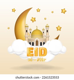 3d Eid al fitr greeting poster. Suitable for background, backdrop, wallpaper or anything with that theme