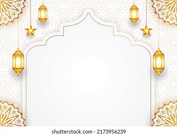 3d eid mubarak eid al adha fitr greeting card illustration with idul fitri lantern white islamic background.Translation "Muslim's festival of sacrifice or the day of slaughtering animals".