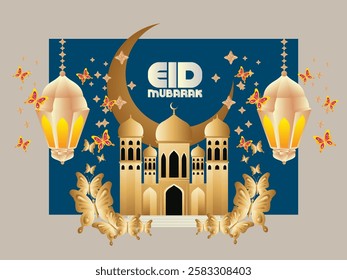 3D Eid mubarak background for raya event