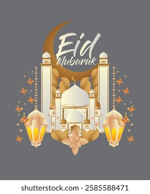 3D Eid mubarak background for raya event