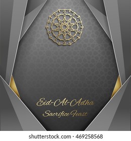 3d Eid Mubarak greeting card with islamic ornament , Islamic vector design card template with arabic pattern . 