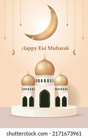 3D Eid mubarak islamic design greeting card