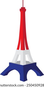 3D Eiffel Tower with French Flag Colors. Vector illustration of Eiffel tower having French flag color. Tri-colored Eifel tower. Travel to France. Travel to Paris. Tourism. Tourist destination.